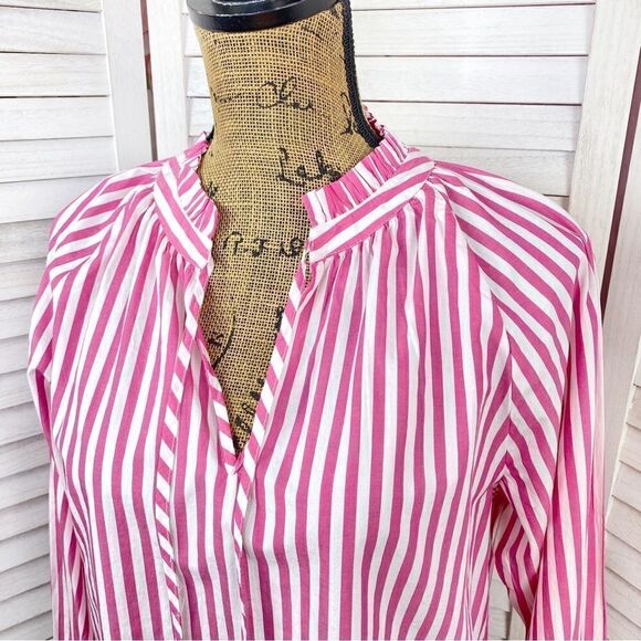 J. Crew Striped Smocked Cuff Popover Shirt Pink White XS - Picture 6 of 15